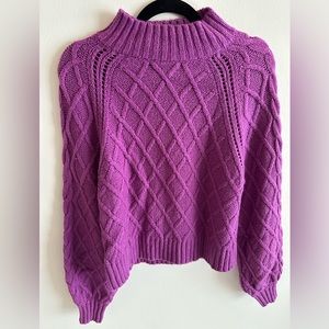 American Eagle Bright Purple Mock Neck Cable Knit Sweater size L